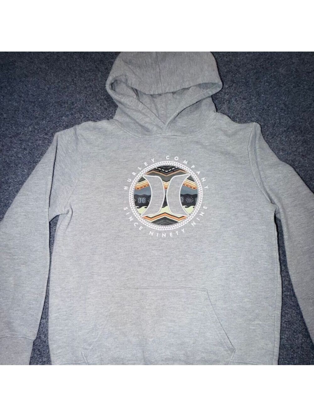 Hurley Boys Large 14/16 Gray Graphic Pullover Hoodie Logo Sweatshirt